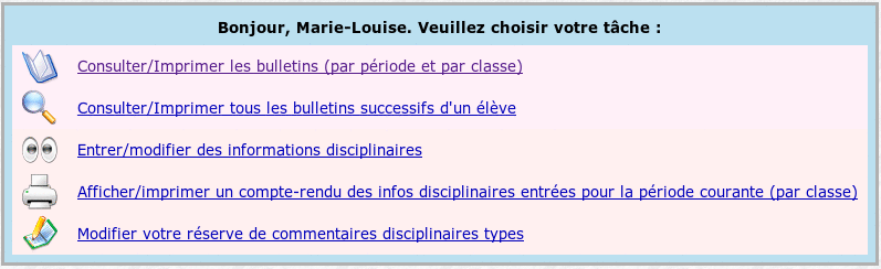Menu principal BulréZo
(secrétaire)