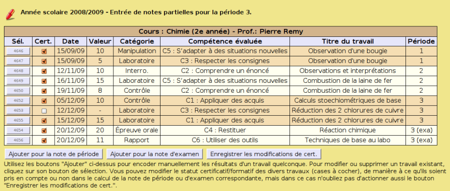 copie écran carnet de cotes