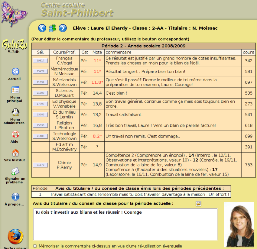 copie écran formulaire bulletin