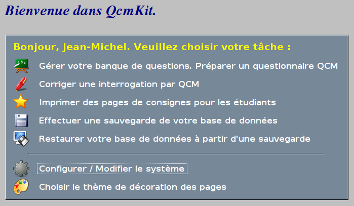 Menu principal QcmKit