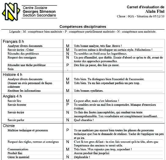 rapp. de compétences (d)