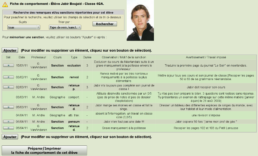 rapport disciplinaire